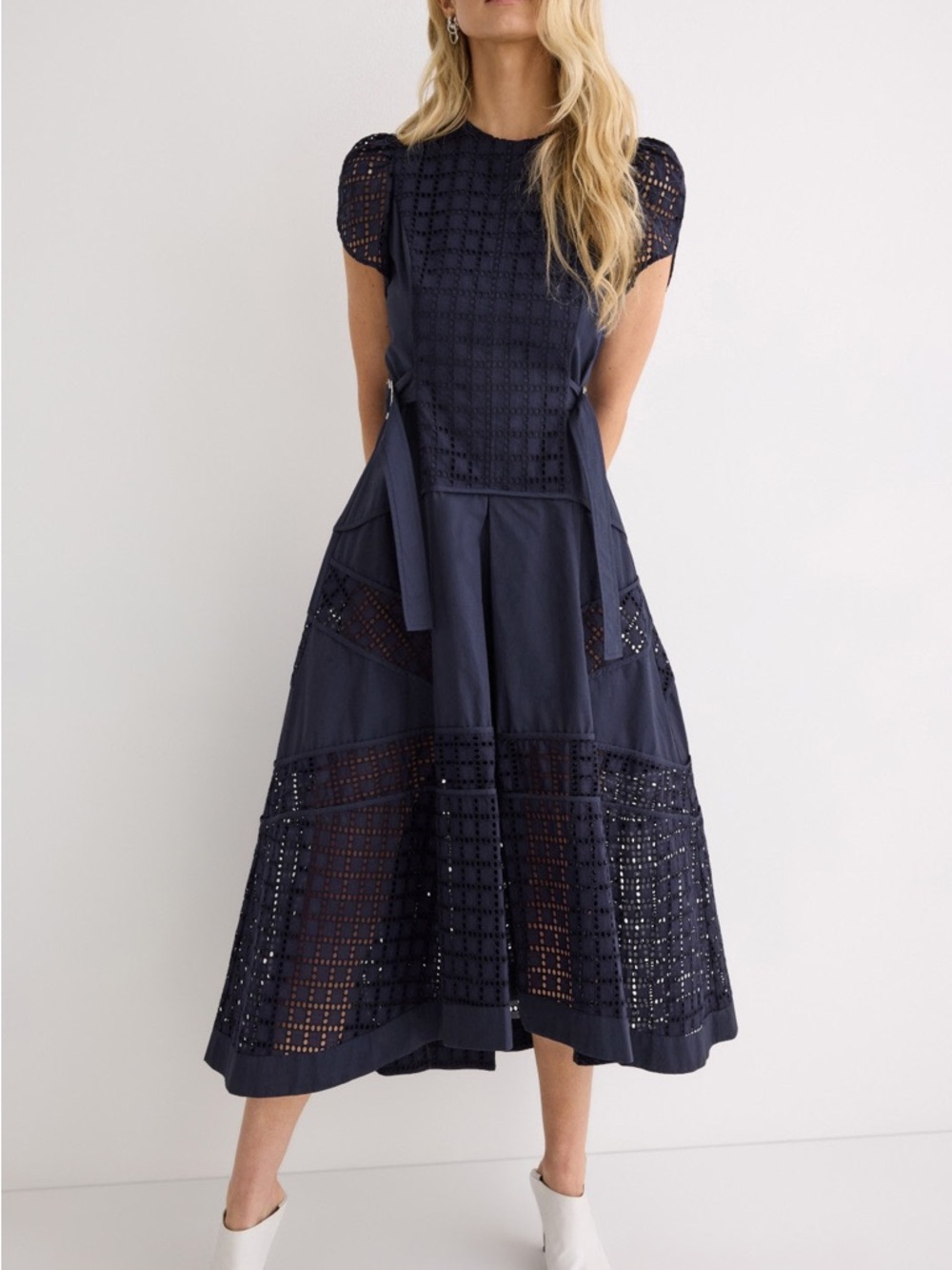 3.1 Philip Lim Broderie Anglaise Grid Tulip Dress